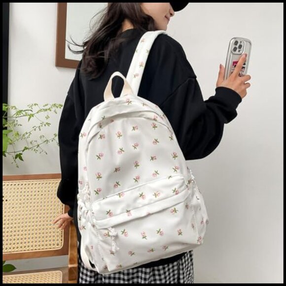 Canvas Backpack Daypack Casual Floral Print Adjustable Straps Lightweight Travel main image 6
